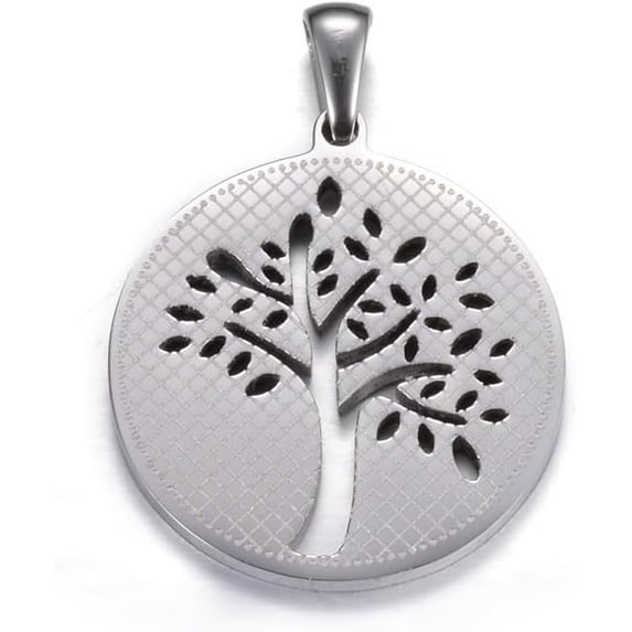 Non-Tarnish 304 Stainless Steel Pendants Flat Round with Tree of Life Stainless Steel Color 27.5x25x2mm Hole: 7x3mm
