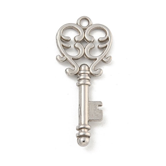 Non-Tarnish 304 Stainless Steel Pendants Heart Key Charm Stainless Steel Color 33x13.5x3mm Hole: 2mm