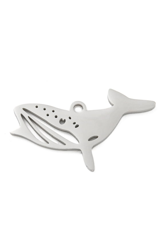 304 Stainless Steel Pendants Laser Cut Stainless Steel color Ocean Animal Charm Whale 13.5x25x1mm Hole: 1.4mm