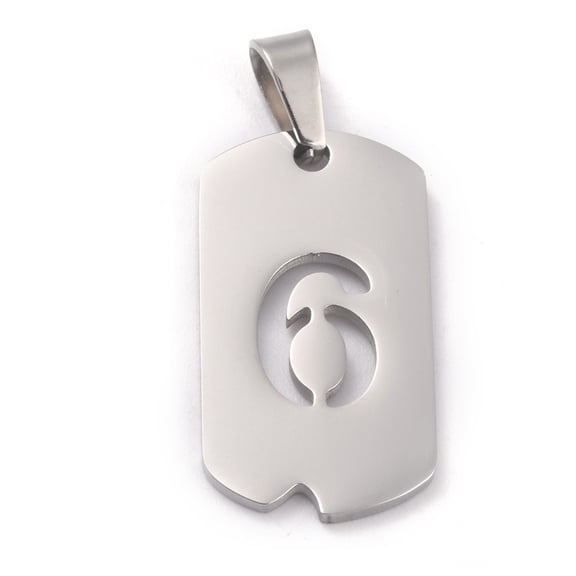Non-Tarnish 304 Stainless Steel Pendants Manual Polishing Rectangle with Number Rainbow Stainless Steel Color Num.6 27.5x14.5x1.5mm Hole: 3.5mm