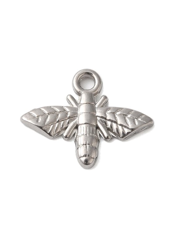 Non-Tarnish 304 Stainless Steel Pendants Moth Charms Stainless Steel color 14x17.5x2mm Hole: 1.6mm