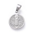 thumbnail image 1 of Non-Tarnish 304 Stainless Steel Pendants Religion Flat Round with Saint Benedict Stainless Steel color 15x12x1.5mm Hole: 5x3mm 1pc, 1 of 3