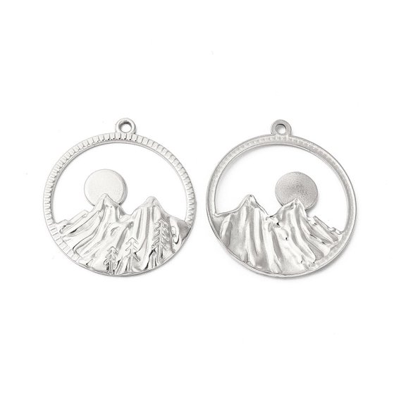 Non-Tarnish 304 Stainless Steel Pendants Ring with Mountain & Sun Charms Stainless Steel color 27.5x25x1.5mm Hole: 1.6mm