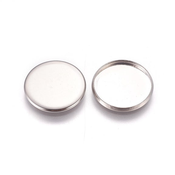 Non-Tarnish 304 Stainless Steel Plain Edge Bezel Cups Cabochon Settings Flat Round Stainless Steel color Tray: 18mm 19.5x1.5mm