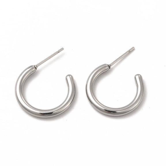 Non-Tarnish 304 Stainless Steel Ring Stud Earrings Half Hoop Earrings for Women Stainless Steel color 18x18x2mm Pin: 0.7mm