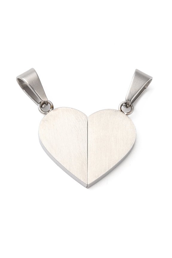 Non-Tarnish 304 Stainless Steel Split Pendants Couple Pendants Heart Charm Stainless Steel color 23x24.2x3mm Hole: 9x5.5mm