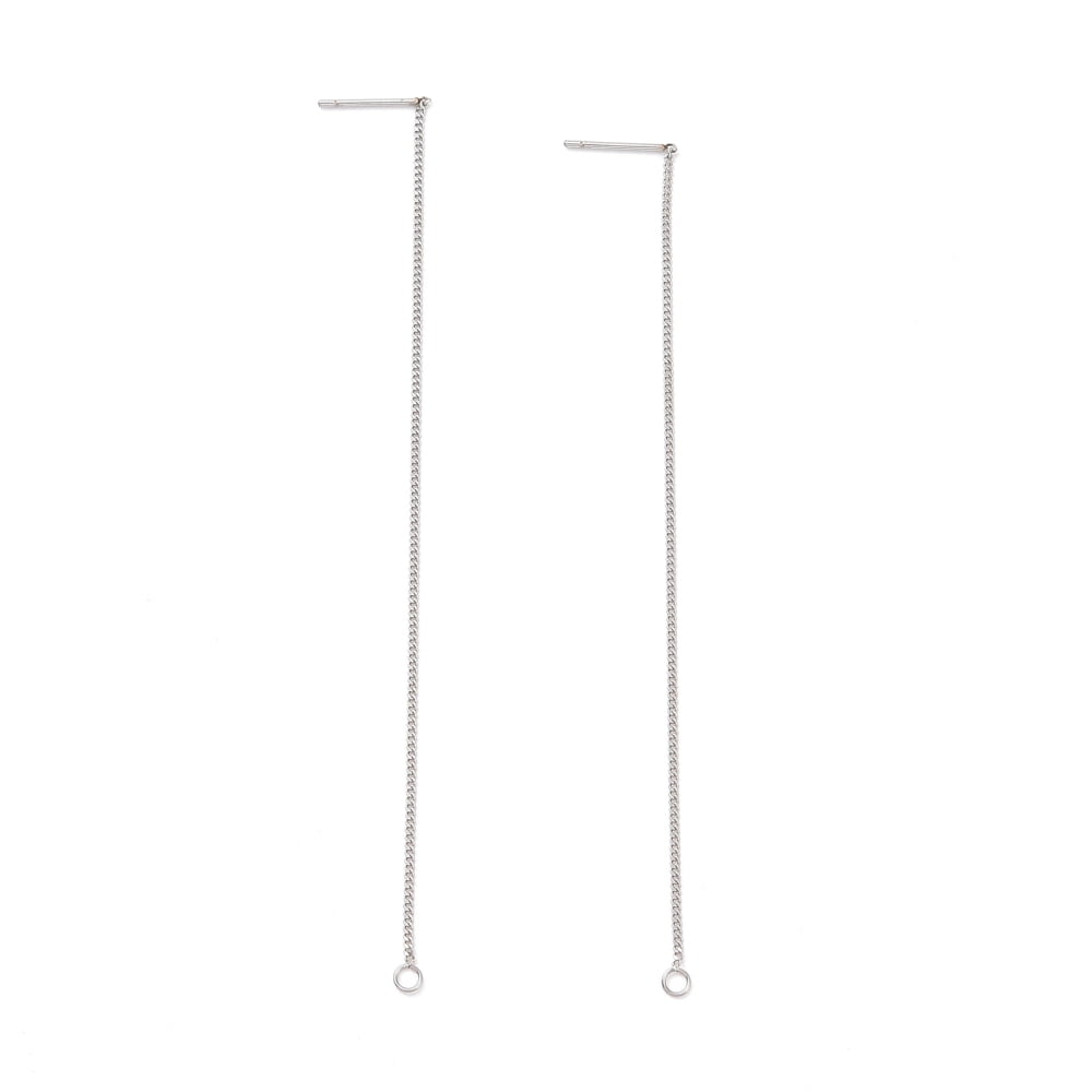 Non-304 Stainless Steel Stud Earring Finding Curb Chains Ear Thread with Loops Stainless Steel Color 109x1x0.4mm Hole: 1.7mm Pin: 0.7mm