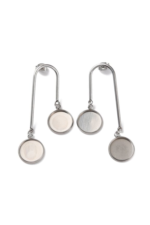 Non-304 Stainless Steel Stud Earring Findings Earring Settings Double Flat Round Stainless Steel Color 54x27mm Pin: 0.8mm Tray: 12mm