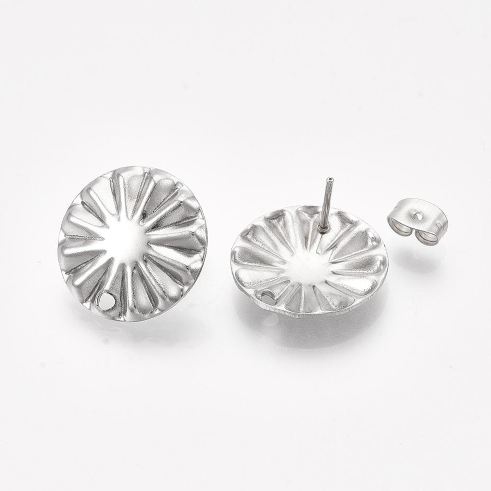304 Stainless Steel Stud Earring Findings with Ear Nuts/Earring Backs Flat Round Stainless Steel color 17mm Hole: 1.8mm Pin: 0.7mm