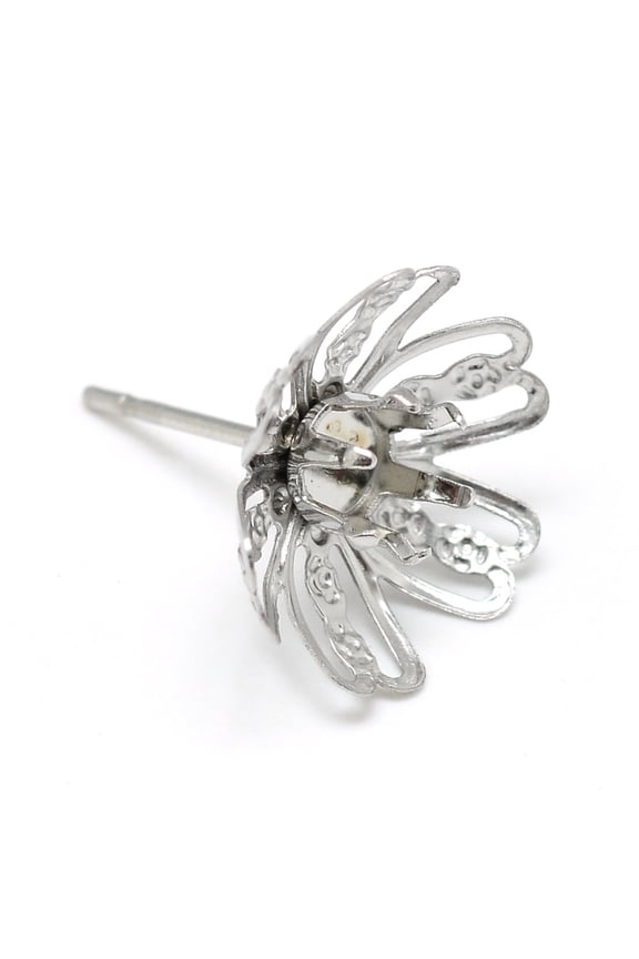Non-Tarnish 304 Stainless Steel Stud Earring Settings Flower Stainless Steel Color Tray: 4mm 14x13mm pin: 0.8mm