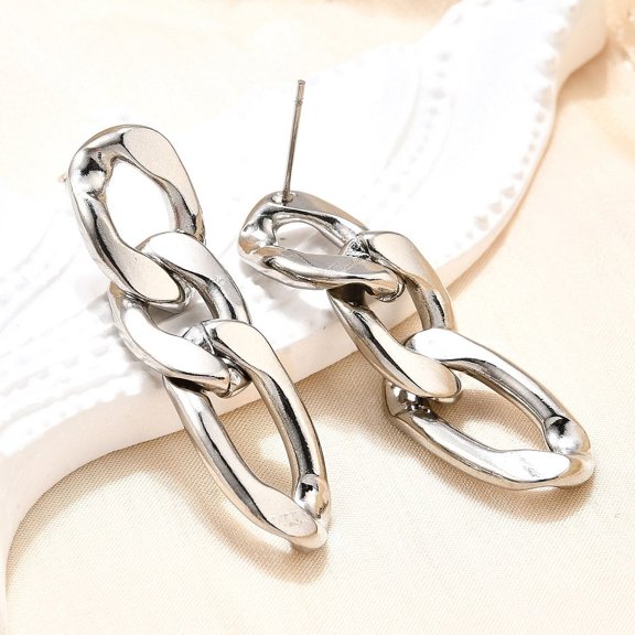 Non-Tarnish 304 Stainless Steel Stud Earrings Curb Chains Drop Earrings Stainless Steel Color 40x11.5mm