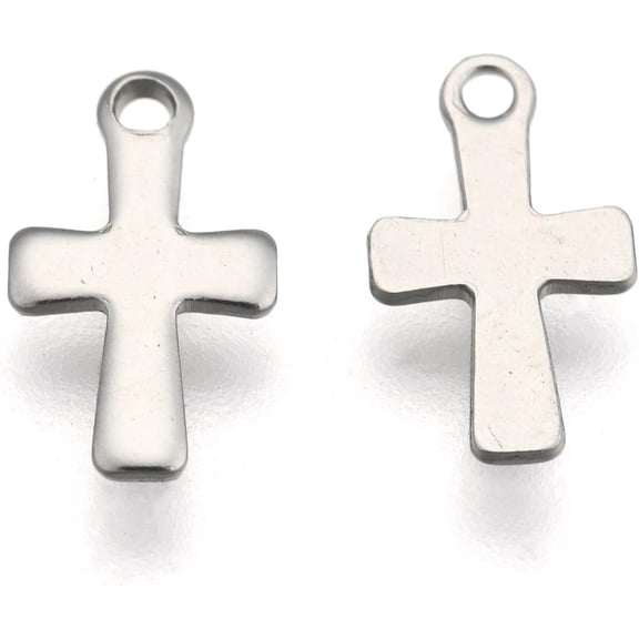 Non-Tarnish 304 Stainless Steel Tiny Cross Charms Stainless Steel Color 12x7x1mm Hole: 1.4mm