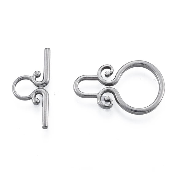 Non-304 Stainless Steel Toggle Clasps Ring Stainless Steel Color Bar: 22x9.5x1.5mm Hole: 1.5mm Ring: 23x14.5x1.5mm Hole: 3.5x6.5mm