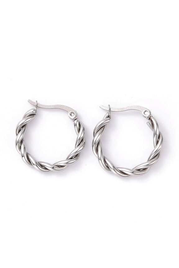 Non-Tarnish 304 Stainless Steel Twist Rope Hoop Earrings for Women Stainless Steel color 22x22x3.5mm Pin: 0.8x1mm