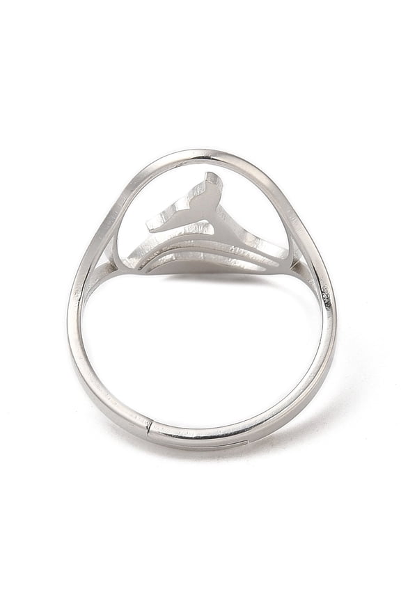Non-Tarnish 304 Stainless Steel Whale Tail Adjustable Ring for Women Stainless Steel color US Size 6(16.5mm)