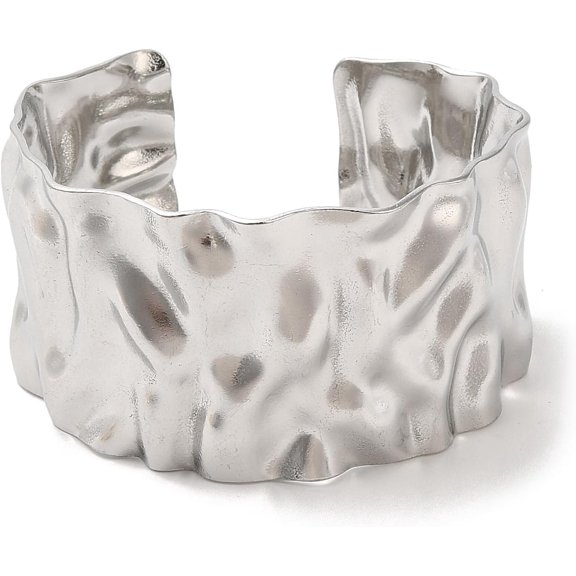 Non-Tarnish 304 Stainless Steel Wide Open Cuff Bangles Jewelry for Women Stainless Steel Color Inner Diameter: 2-1/8~2-3/8 inch(5.4~5.9cm)