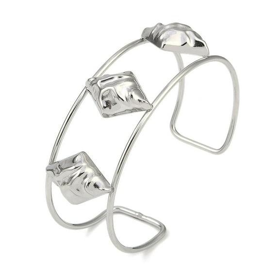 Non-304 Stainless Steel Wide Textured Open Cuff Bangles Rhombus 2-1/2~2-3/4 inch(6.5~7cm)x1-7/8 inch(4.7cm)