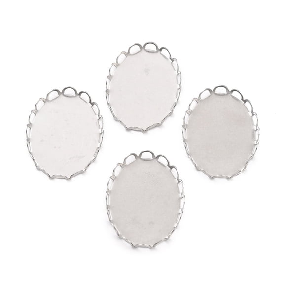 Non-316 Surgical Stainless Steel Tray Settings Lace Edge Bezel Cups Oval Stainless Steel Color 26x19x3mm