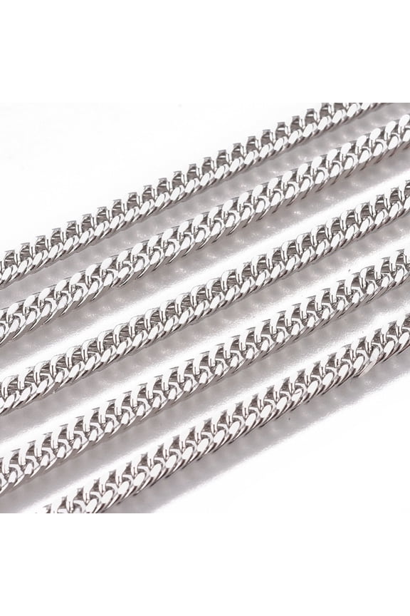 Non-Tarnish Handmade 201 Stainless Steel Curb Chains Twisted Chains Unwelded Faceted Stainless Steel color 5x3.5x1.8mm Wire: 0.8mm