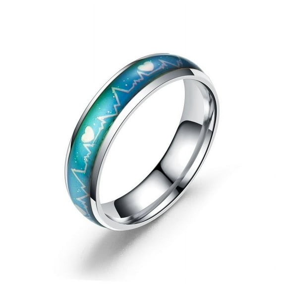 Non-Tarnish Heart Beat Mood Ring Temperature Change Color Emotion Feeling 201 Stainless Steel Plain Ring for Men Women Stainless Steel Color Size 8(18.1mm)