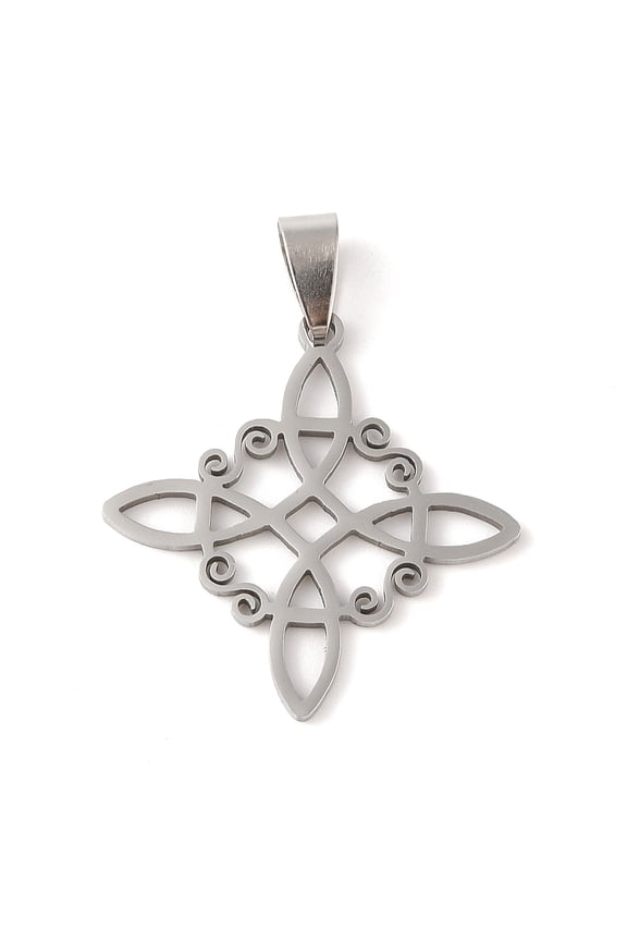 Non-Tarnish Hollow Out 201 Stainless Steel Pendants Witches Knot Charm Stainless Steel Color 32.5x32x1.5mm Hole: 4.5x8.5mm