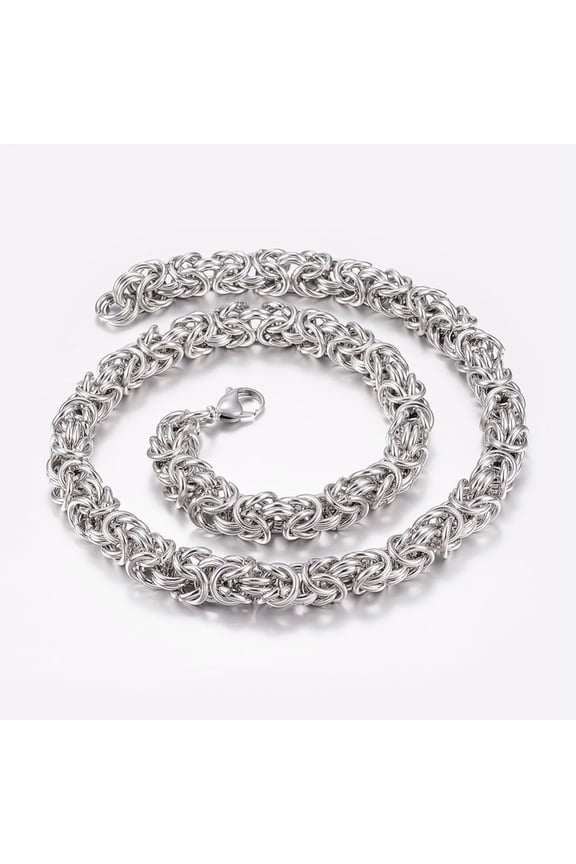 Non-Tarnish Men's 304 Stainless Steel Byzantine Chain Necklaces Chainmaille Weaves Jewelry Stainless Steel Color 24 inch(61cm) 11x11mm