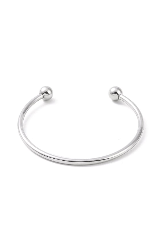 Non-Tarnish Screw End Ball 304 Stainless Steel Wire Open Cuff Bangle Torque Bangle for Women Stainless Steel Color Inner Diameter: 2-3/8 inch(6cm)