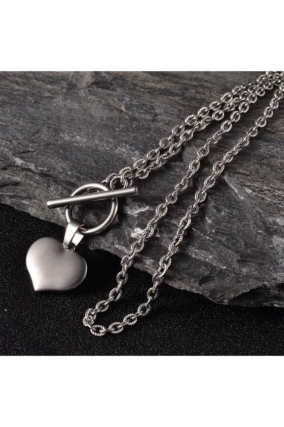 Non-Tarnish Valentine's Day Heart 304 Stainless Steel Lariat Necklaces with Textured Cable Chains & Toggle Clasps Stainless Steel Color 17.1 inch(43.5cm)