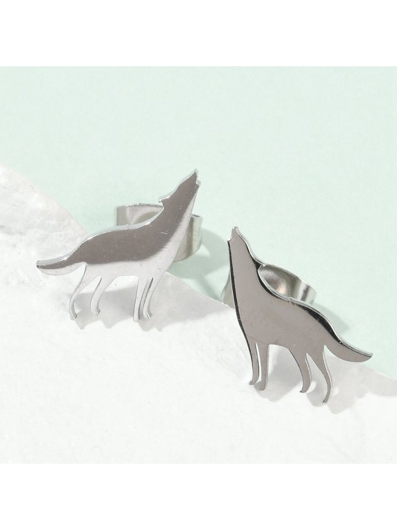 Non-Tarnish Wolf 304 Stainless Steel Stud Earrings for Women Stainless Steel color 11x11mm Pin: 0.7mm 304 Stainless Steel
