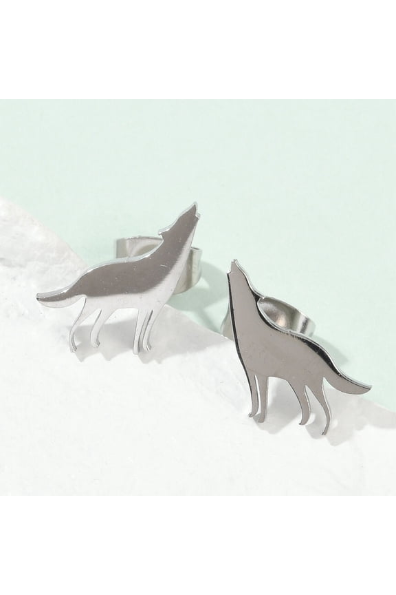 Non-Tarnish Wolf 304 Stainless Steel Stud Earrings for Women Stainless Steel color 11x11mm Pin: 0.7mm 304 Stainless Steel