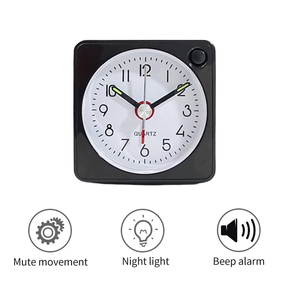 Non Ticking Alarm Clock Travel Mini Portable Bedroom Battery Powered