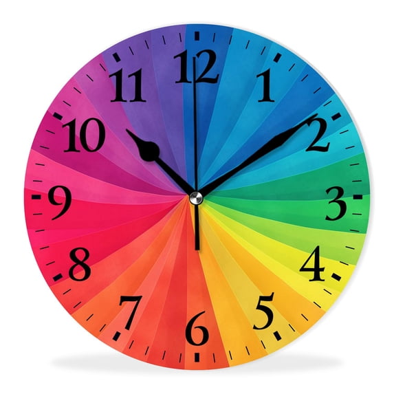 Non-Ticking Silent Clock Battery Operated Analog Clcok Round Wall Clocks Decorative for Living Room-Bright Rainbow Swirl Cute Pattern(12inch)