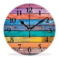 thumbnail image 1 of Non-Ticking Silent Clock Battery Operated Analog Clcok Round Wall Clocks Decorative for Living Room-Colorful Wooden Illustration(10inch), 1 of 4