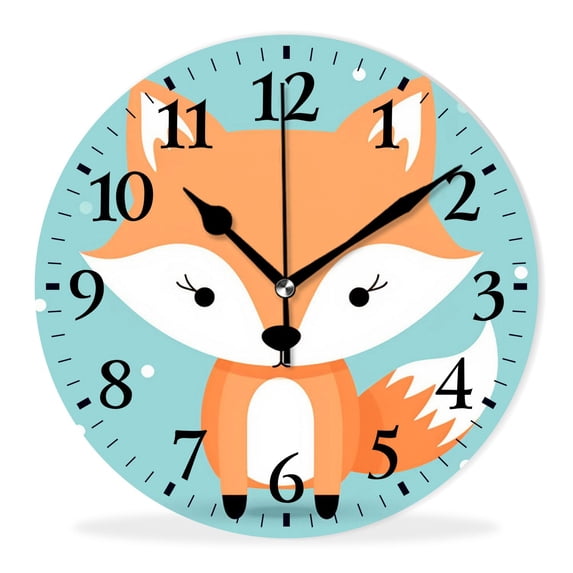 Non-Ticking Silent Clock Battery Operated Analog Clcok Round Wall Clocks Decorative for Living Room-Cute Cartoon Cute Fox Baby(16inch)
