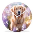 thumbnail image 1 of Non-Ticking Silent Clock Battery Operated Analog Clcok Round Wall Clocks Decorative for Living Room-Golden Retriever Dog Flower Painting(12inch), 1 of 4