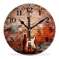 thumbnail image 1 of Non-Ticking Silent Clock Battery Operated Analog Clcok Round Wall Clocks Decorative for Living Room-Guitar Brick Wall Music Vintage Painting(10inch), 1 of 4