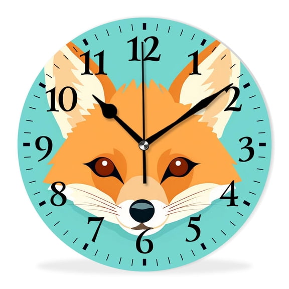 Non-Ticking Silent Clock Battery Operated Analog Clcok Round Wall Clocks Decorative for Living Room-Simple Hand Drawn Cute Fox Beautiful(12inch)