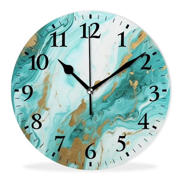 Non-Ticking Silent Wall Clocks Battery Operated Analog Clock Personalized Picture Clocks for Living Room-Green Marble Creative Pattern(12inch)