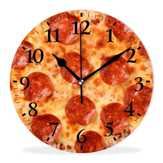 Non-Ticking Silent Wall Clocks Battery Operated Analog Clock Personalized Picture Clocks for Living Room-Pizza Pepperoni Exquisite(16inch)