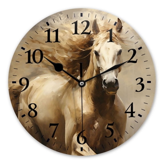 Non-Ticking Silent Wall Clocks Battery Operated Personalized Decor Clock for Bathroom,Office-Beautiful Beige Horse Running Depicting The Full Body(10inch)