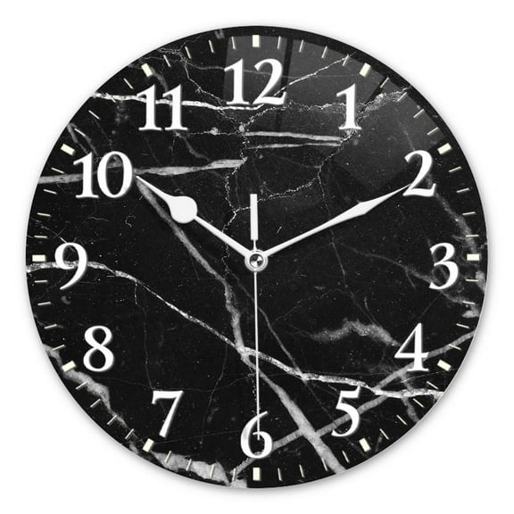 Non-Ticking Silent Wall Clocks Battery Operated Personalized Decor Clock for Bathroom,Office-Black And White Marble Surface With Black Background(10inch)