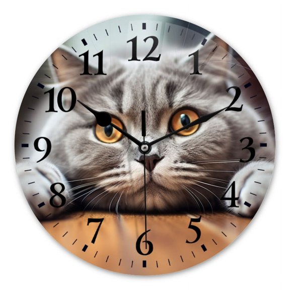 Non-Ticking Silent Wall Clocks Battery Operated Personalized Decor Clock for Bathroom,Office-British Shorthair Cat With Big Eyes Lying On The Floor（12inch）