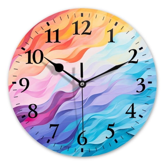 Non-Ticking Silent Wall Clocks Battery Operated Personalized Decor Clock for Bathroom,Office-Colorful Background With Waves Of Different Colors(10inch)