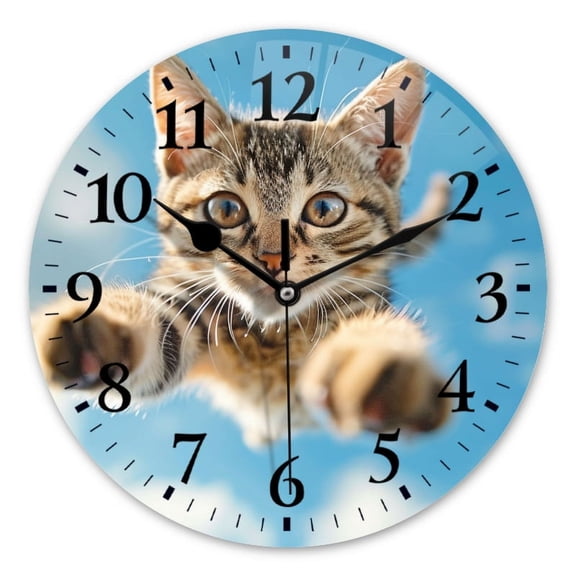 Non-Ticking Silent Wall Clocks Battery Operated Personalized Decor Clock for Bathroom,Office-Cute Kitten Floating In The Sky With Cute Cat Face(10inch)