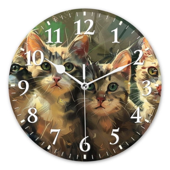 Non-Ticking Silent Wall Clocks Battery Operated Personalized Decor Clock for Bathroom,Office-Group Of Adorable Kittens With Large Expressive Eyes And Soft Fur（12inch）