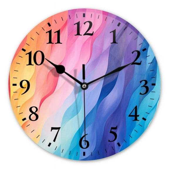 Non-Ticking Silent Wall Clocks Battery Operated Personalized Decor Clock for Bathroom,Office-Rainbow Colors Each Section Painted With Different Gradients（10inch）