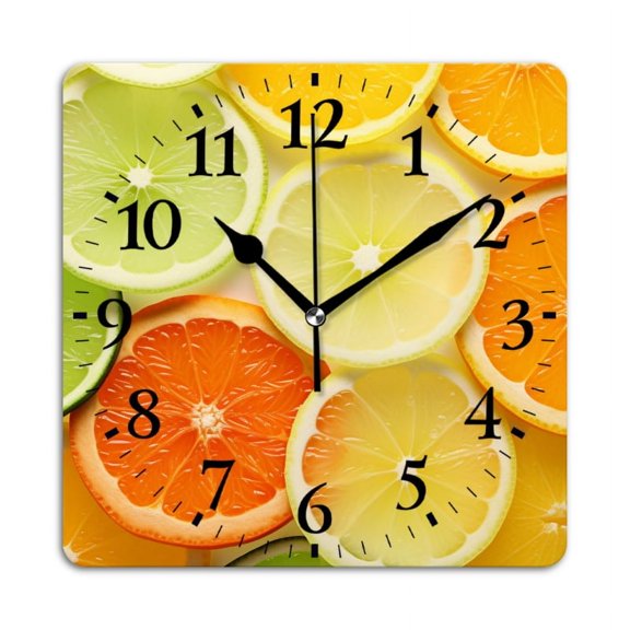 Non-Ticking Silent Wall Clocks Battery Operated Personalized Decor Clock for Living Room,Bedroom-Background Of Different Citrus Slices And Orange(10inch)