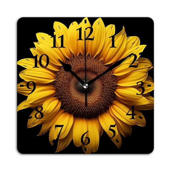 Non-Ticking Silent Wall Clocks Battery Operated Personalized Decor Clock for Living Room,Bedroom-Beautiful Sunflower Isolated On Black Background(10inch)
