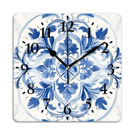 Non-Ticking Silent Wall Clocks Battery Operated Personalized Decor Clock for Living Room,Bedroom-Blue And White Porcelain With Water Drops With Traditional Chinese Elements(10inch)