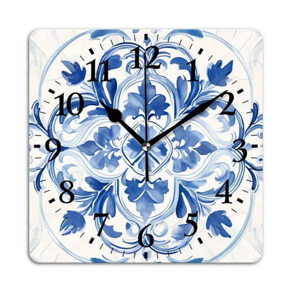 Non-Ticking Silent Wall Clocks Battery Operated Personalized Decor Clock for Living Room,Bedroom-Blue And White Porcelain With Water Drops With Traditional Chinese Elements(12inch)